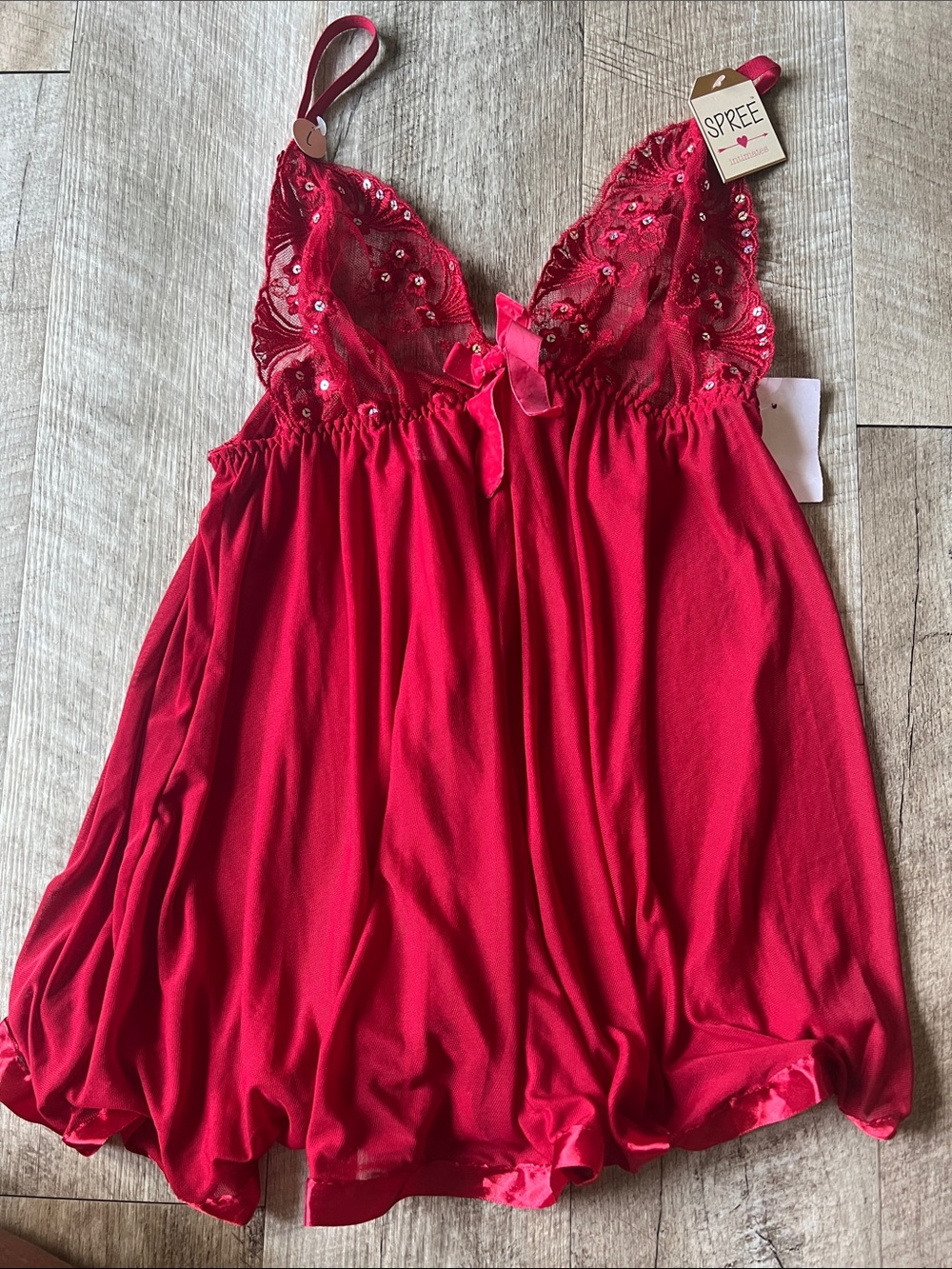 Spree Red Lace & Sequin Babydoll Chemise